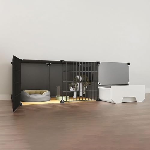 Katzenkäfig für den Innenbereich mit Katzentoilette, großes Katzengehege mit 2/3 Ebenen, Katzenkäfige für den Innenbereich für Kleintiere, Auslaufbereich, ideal für 1–3 Katzen (Größe: 111 x von PRESSLAY