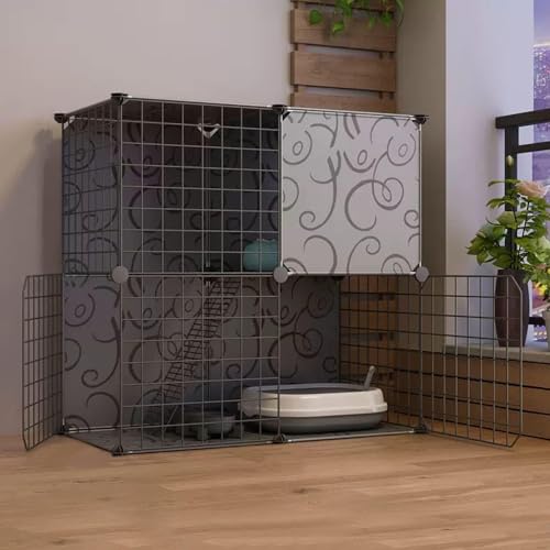 Katzenkäfige für den Innenbereich, DIY-Design für Kleintierkäfige, 2-stöckiger Katzenkäfig, Laufstall, Katzengehege, mit Leiter + Katzennest + Hängematte + Katzentoilette + Katzennapf, für 1 von PRESSLAY