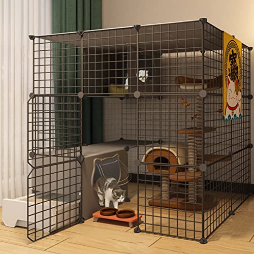 Katzenlaufstall - Katzenkäfige, Katzengehege für den Innenbereich mit Tür und geschlossener Katzentoilette, DIY-Laufstall für Haustiere, Kleintierkäfig für Kätzchen, Meerschweinchen, Häschen von PRESSLAY