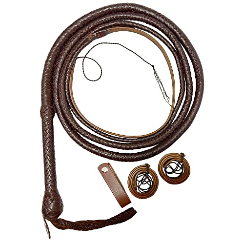 Pretlet Bull Whip Lederpeitsche, 1,2 bis 4,6 m, 16 Zöpfe, handgefertigt, Rindsleder, Reitpeitsche, Lederbauch und Lederrolle innen, strapazierfähig, Braun, 3,6 m von Pretlet