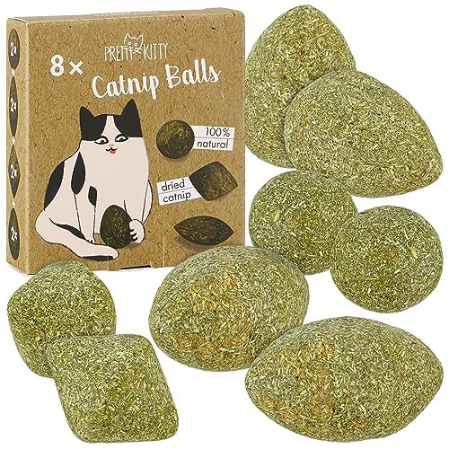 PRETTY KITTY Katzenminze Ball zum Spielen: 8X Premium Katzenminze Spielzeug für Katzen aus getrockneter Katzenminze – Aufregendes Katzenspielzeug mit Katzenminze – Spielzeug Katze Cat Accessories by von PRETTY KITTY