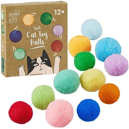 PRETTY KITTY Katzenspielzeug Bälle: Spielzeug für Katzen – 12x Bunte Bälle in verschiedenen Größen – Katzenspielzeug Selbstbeschäftigung – 8X Plüsch und 4X Filzbälle Katzen – Katzen Zubehör von PRETTY KITTY