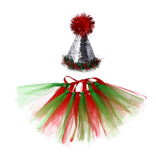 2Pcs Hund Weihnachten Tutu Kostüm Tutu Rock Und Hut Niedlichen Weihnachtsfeier Zubehör Haustier Kostüm Kopfbedeckung Set für Hunde Katzen von PRETYZOOM