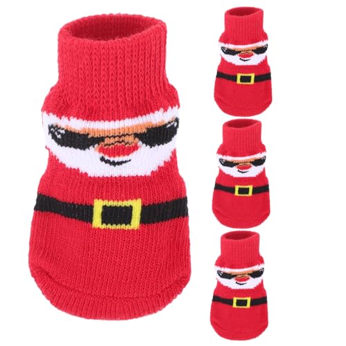 PRETYZOOM 4er-Pack Weihnachtsstrumpf-socken Aus Chcoml-Baumwolle für Hunde Verschleißfeste rutschfeste Haustiersocken Atmungsaktive Haustiersocken von PRETYZOOM