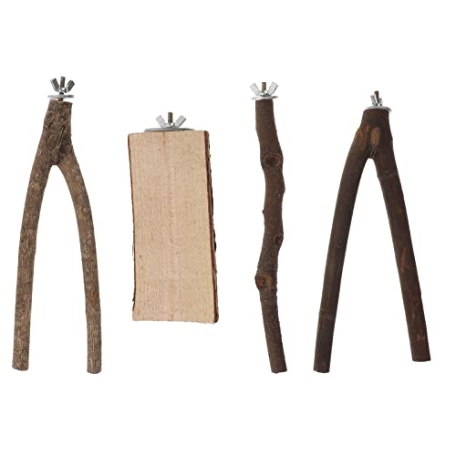 PRETYZOOM Papagei Kauspielzeug Set 4pcs Holz Vogel Sitzstange Ständer Vogel Stehen Rack Vogel Schleifen Stange Für Ziervögel von PRETYZOOM