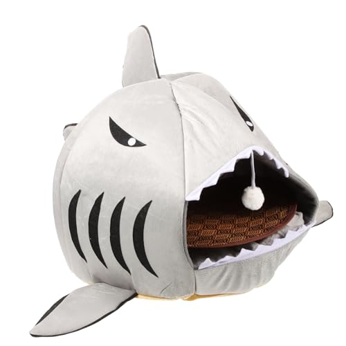 PRETYZOOM Pet Shark Den Katzenschlafhaus Hai-katzenbett Welpenhausbett Katzenhausbett Kätzchenhausbett Waschbares Katzenbett Abnehmbares Katzenbett Welpenbett Sanft Schlafendes Nest Linter von PRETYZOOM