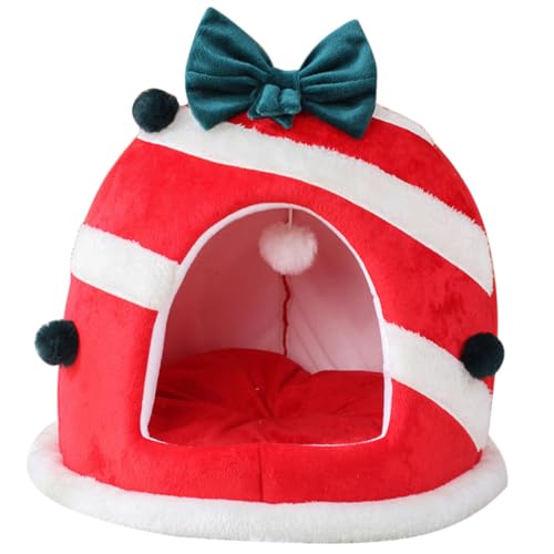 PRETYZOOM Weihnachts-Katzenhöhle Bett Katzenzelt Halbgeschlossene Form Für Den Innenbereich Weihnachts-Katzenhaus Haustiernest Katzenwohnung Haustier-Katzenschutzhaus 36 cm X 36 cm von PRETYZOOM