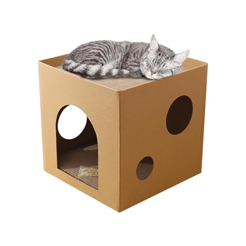 Katzenkratzer aus Karton, Katzenkratzbrett, Eco Frienndly Katzenkratzhaus, Karton mit natürlicher Maiskleberbindung für Indoor-Katzen spielen von PRIMUZ