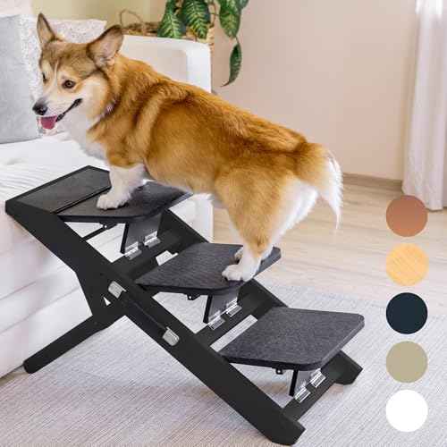 Hundetreppe für Bett & Sofa 2-in-1 Hundetreppe/Rampe - höhenverstellbare Hunderampe für Couch 18-50 cm - Hundetreppe für kleine Hunde - leicht zu bewegen Haustiertreppe mit Absatzplattform Schwarz von PRIORPET