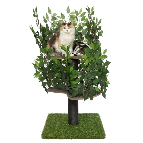 Kratzbaum Natur zum Klettern, Verstecken und Schlafen - groß mit austauschbaren Blättern - einfach zu montieren - haustiersichere Materialien, langlebige und Patentierter robuste Cat Tree - 120cm Grün von PRIORPET