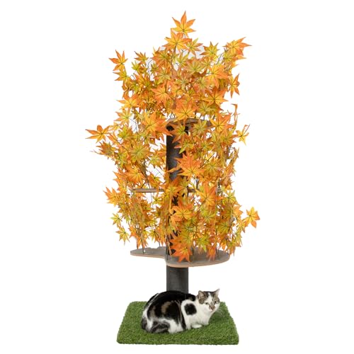 Kratzbaum Natur zum Klettern, Verstecken und Schlafen - groß mit austauschbaren Blättern - einfach zu montieren -haustiersichere Materialien, langlebige und Patentierter robuste Cat Tree- 160cm Herbst von PRIORPET