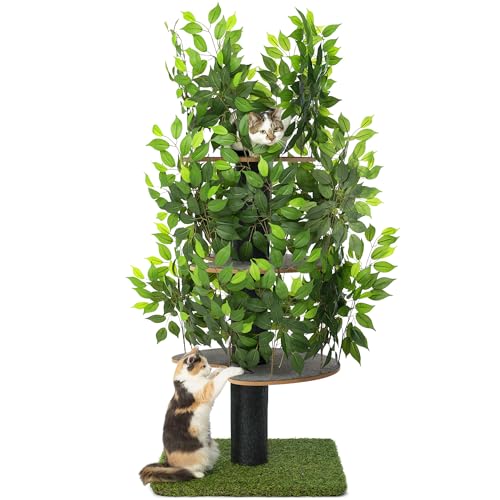 Kratzbaum Natur zum Klettern, Verstecken und Schlafen - groß mit austauschbaren Blättern - mehrstufig, einfach zu montieren - haustiersichere Materialien, langlebige und Patentierter robuste Cat Tree von PRIORPET