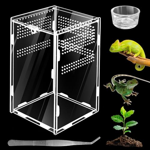 Insekten-Terrarium Set, PRITOK 360 ° Reptilien Terrarium Box Acryl Terrarium Glas für Reptilien und Amphibien, Tragbarer Lebensraum für Spide, Skorpion, Käfer, Gottesanbeterin, 20x12x12cm von PRITOK