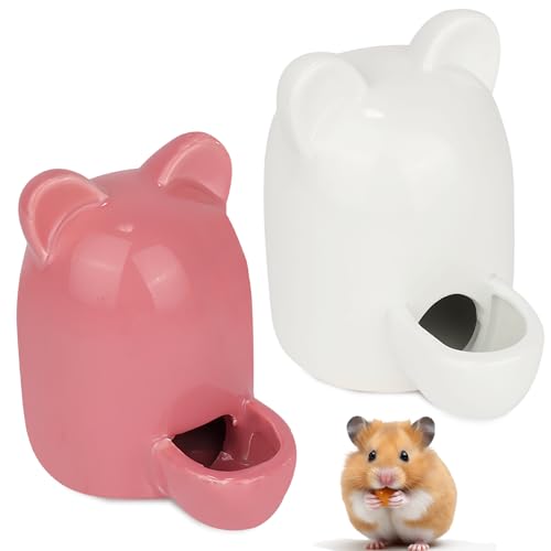 PRITOK 2 Stück Keramik Trinkflasche: Kleines Wasserspender Keramik, Vertikal Trinkflasche für Hamster Nagertränke, Chinchillas, Meerschweinchen, Vögel (Weiß+Rosa) von PRITOK