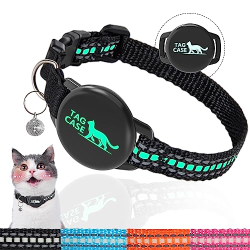 PROFAVO Katzenhalsband, leuchtendes Airtag-Katzenhalsband mit Airtag-Halterung, reflektierendes Katzen-GPS-Tracker-Halsband für Mädchen, Jungen, kleine Katzen, Kätzchen und Welpen (mit Glocke) von PROFAVO