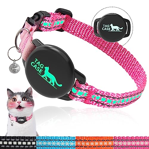 PROFAVO Leuchtendes Airtag-Katzenhalsband, Apfel-Airtag-Katzenhalsband mit Airtag-Halter, reflektierendes Katzen-GPS-Tracker-Halsband für Mädchen, Jungen, kleine Katzen, Kätzchen und Welpen (mit von PROFAVO