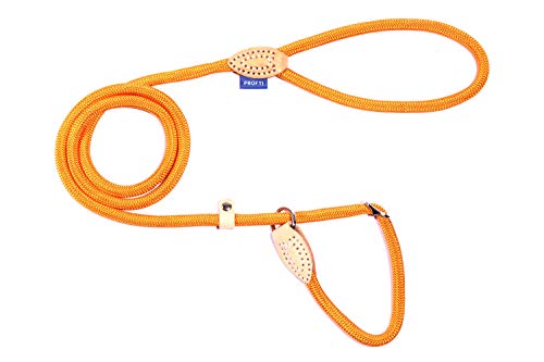 PROFTI Retrieverleine aus Nylon, Lederelemente, Zugstopp, große/kleine Hunde, 150cm lang (Orange) von PROFTI