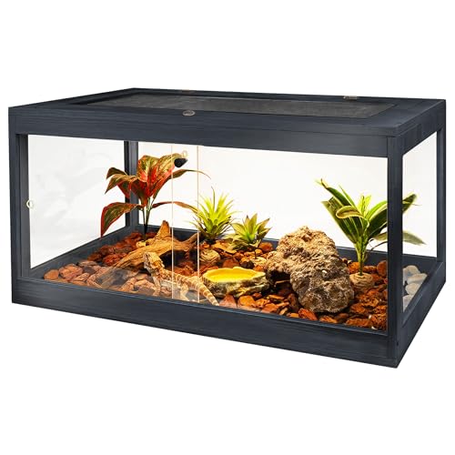 Prolee Reptilien-Terrarium-Tank, 61 cm, Eidechsen-Tank, Bartdrachen-Tank mit Metallgitter-Dachtür, Schlangen-Tank mit Schloss-Design, schwarz, 61 cm lang von PROLEE