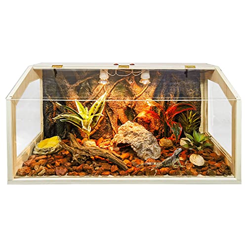 Prolee Reptilien-Terrarium-Tank, Eidechsen-Tank, Bartagamen-Tank mit Dachtür, Schlangenbecken mit integrierter Lampenfassung und Schalter, 4 Seitenfenster (71,3 x 40,6 x 40,6 cm) von PROLEE