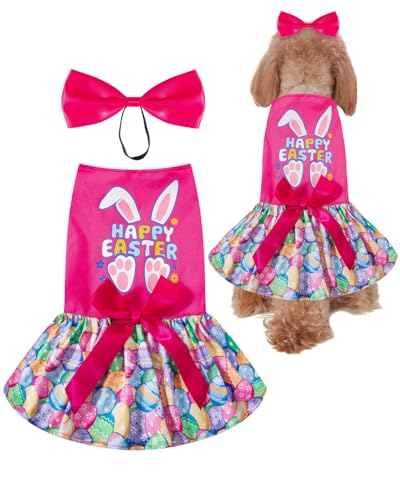 Happy Easter Eggs Day Hundekleid für mittelgroße Hunde mit Stirnband (Rosa, Größe M) von PROMOTED TO BIG SISTER