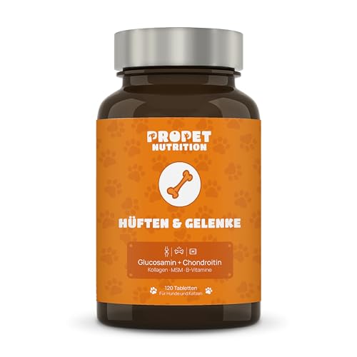 Hochkonzentrierte Gelenktabletten für Hunde und Katzen, Glucosamin, Chondroitin & Hyaluron MSM, Mit 10 Vitaminen. 120 Gelenktabletten. Hohe Akzeptanz Beim Hund. Unterstützung der Gelenkfunktion von PROPET NUTRITION