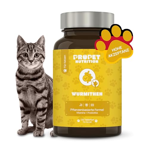 PROPET NUTRITION Wurmkur Katze + Probiotika + Vitamine B. 100% Natürliche. 120 Tabletten. Wurmmittel. Entwurmungsmittel Katzen. Wurmkur Alternative bei Wurmbefall von PROPET NUTRITION