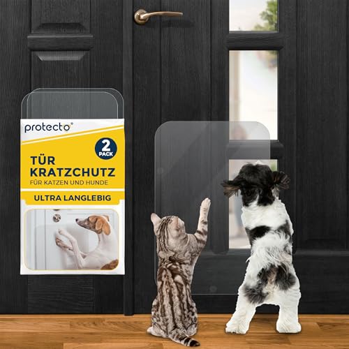 PROTECTO 2Pack 45x30 cm Hunde und Katzen Kratzschutz Tür – Ultrastarker Hunde und Katzen Kratzschutz - Einfache Anbringung - Kratzschutz Katze und Hund Transparent - Möbel, Wände, Balkontüren, Fenster von PROTECTO