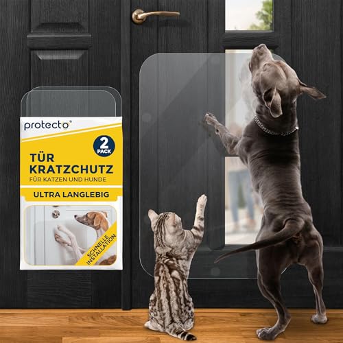 PROTECTO 2er-Pack 75 x 50 cm Türschutz transparenter Kratzschutz vor Katzen und Hunden einfach anzubringen Kratzfeste Tür schützt Möbel, Wände und Fenster von PROTECTO