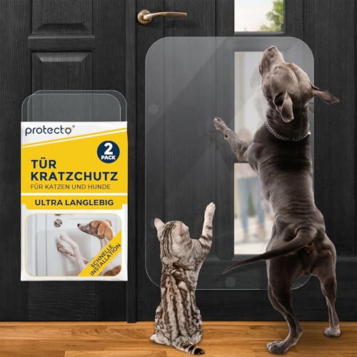 PROTECTO 2er Pack 90 x 60 cm für Hunde, Kratzschutz transparent, Katzenkratzschutz, einfache Montage, kratzfester Türschutz für Hunde und Katzen, Schutz für Möbel, Wände und Fenster von PROTECTO