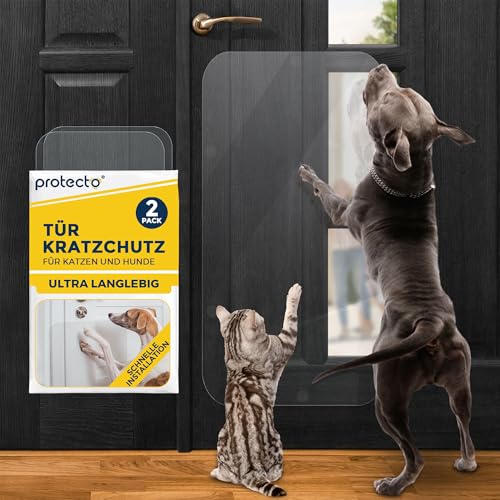 PROTECTO 2er pack 90x40 cm Hunde und Katzen Kratzschutz Tür –Ultrastarker Hunde- und Katzen Kratzschutz -Einfache Anbringung - Kratzschutz Katze und Hund Transparent Möbel, Wände, Balkontüren, Fenster von PROTECTO