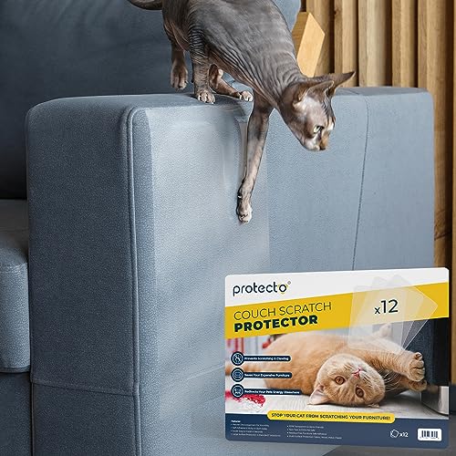 PROTECTO Anti Kratz Folie für Katzen Selbstklebender Katzen Kratzschutz - Transparentes Klebeband für Sofabeine und Ecken - Kratzfester Sofa Katzenschutz (Farblos, 12 Stück) von PROTECTO