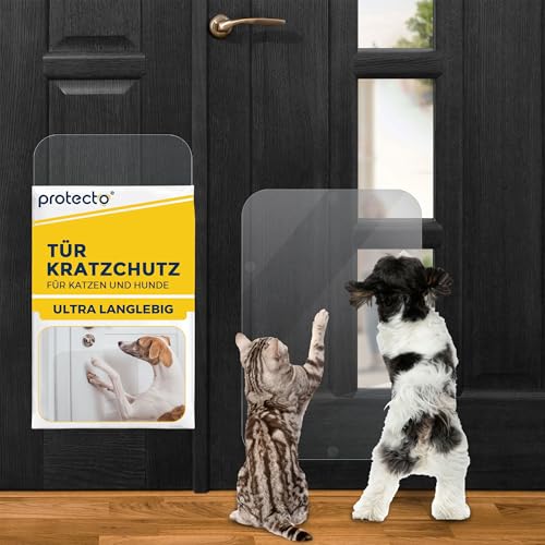 PROTECTO 45 x 30 cm für Hunde Kratzschutz transparenter Katzen-Kratzschutz einfache Montage kratzfester Türschutz für Hunde und Katzen Schutz für Möbelwände und Fenster von PROTECTO