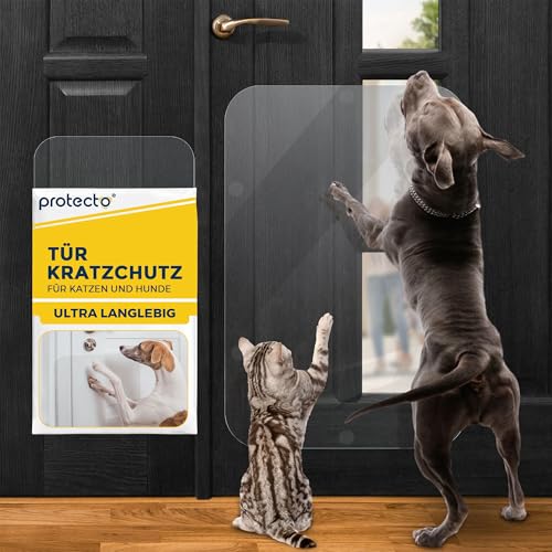 PROTECTO 75 x 50 cm Hunde und Katzen Kratzschutz Tür – Ultrastarker Hunde- und Katzen Kratzschutz - Einfache Anbringung - Kratzschutz Katze und Hund Transparent - Möbel, Wände, Balkontüren, Fenster von PROTECTO