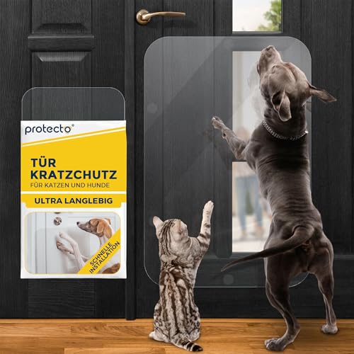 PROTECTO 90 x 60 cm Türschutz transparent Kratzschutz vor Katzen und Hunden einfache Montage Kratzfeste Tür schützt Möbel, Wände und Fenster von PROTECTO