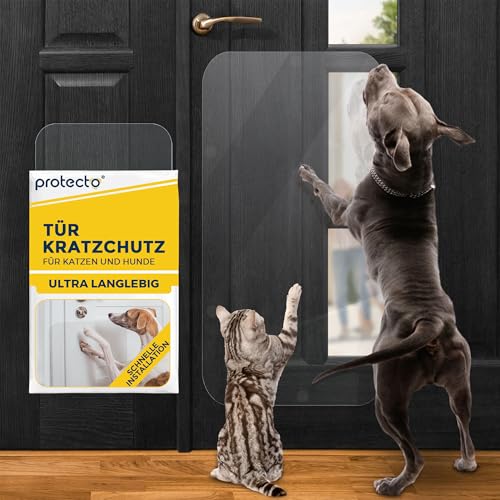 PROTECTO 90 x 40 cm Türschutz transparent Kratzschutz vor Katzen und Hunden einfache Montage Kratzfeste Tür schützt Möbel, Wände und Fenster von PROTECTO