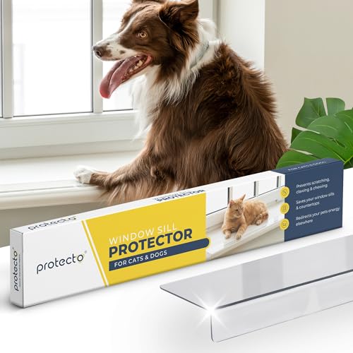 Protecto Transparenter Fensterbankschutz – 90,2 x 8,3 cm ultrastarker Fensterschutz vor Hunde/Katzenkratzen, Kauen, Krallen. Halten Sie Ihre Schweller glatt & Pfoten sicher, Fensterbankabdeckung von PROTECTO