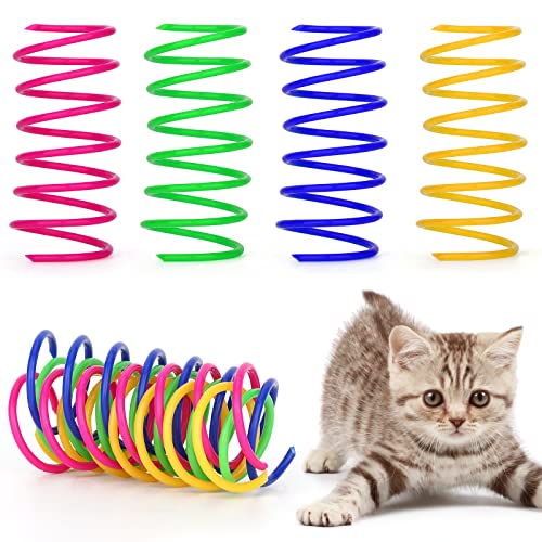 PROUSKY 8-teiliges Katzenspielzeug mit Federn, bunt, interaktives Spielzeug für Haustiere, Kunststoff-Spiralfedern, Kätzchen, zum Swatten, Jagen und für aktives gesundes Spielen von PROUSKY