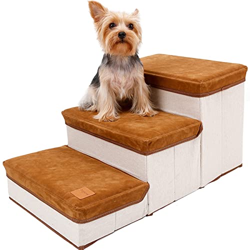 Faltbare Hundetreppe auf dem Bett, Sofa, Kleiner Hund, Welpe, Kletterleiter, Haustier-Kleidung, Aufbewahrungsbox für Senioren/Katze/Hunde (Brown) von PRUJOY