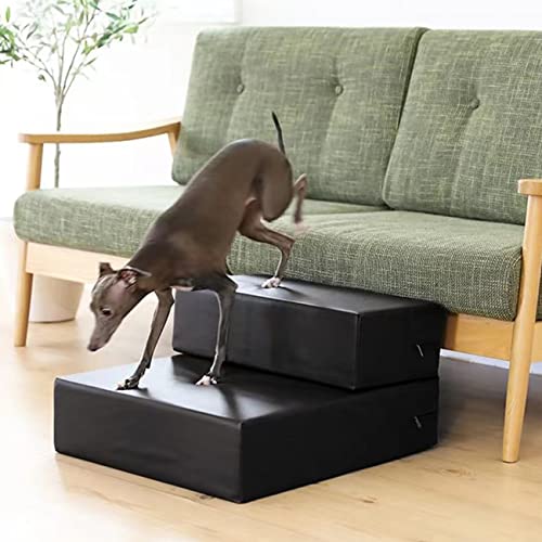 Hundetreppe, Stufen, Haustier, PU-Leder, Kletterleiter, ältere Hunde, Katze, Bett, Schwammleiter (Black 40 * 44 * 32cm) von PRUJOY