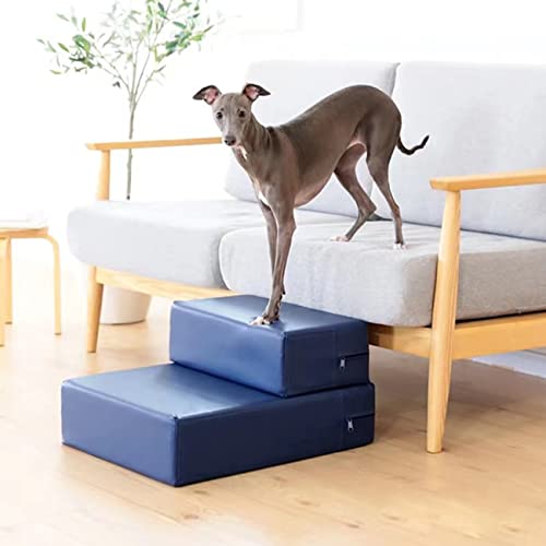 Hundetreppe, Stufen, Haustier, PU-Leder, Kletterleiter, ältere Hunde, Katze, Bett, Schwammleiter (Blue 50 * 60 * 32cm) von PRUJOY