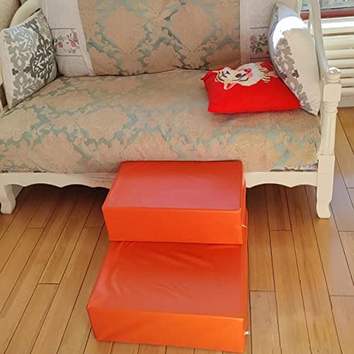 Hundetreppe, Stufen, Haustier, PU-Leder, Kletterleiter, ältere Hunde, Katze, Bett, Schwammleiter (orange 50 * 60 * 32cm) von PRUJOY