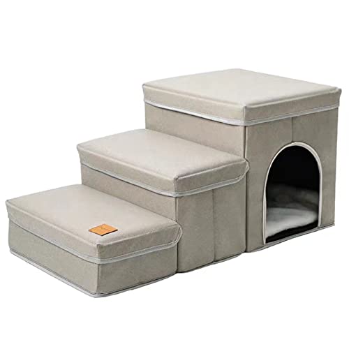 Klappbare Hundetreppe, geeignet für kleine Hunde mit klappbaren Hundestufen, ultrabreite Haustierstufen, Starke Tragfähigkeit (Beige) von PRUJOY