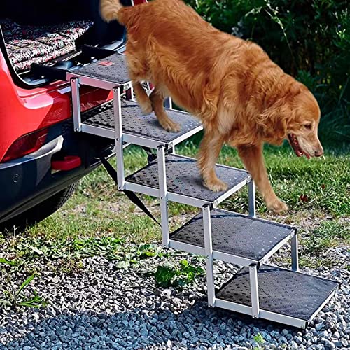 Zusammenklappbare Haustiertreppe, Auto, tragbare Hunde-/Katzenleiter, große Hunde-Super-breite Haustier-Stufe, drinnen/draußen, Familien- oder Reise-Haustiertreppe (67x98x43cm) von PRUJOY