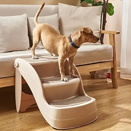 Zusammenklappbare Haustiertreppe, Hundetreppe für kleine Hunde, tragbare Hunde-/Katzenleiter, Haustiertreppe für Zuhause oder auf Reisen, Tragkraft: 160 kg, dreistufiges Design (Beige) von PRUJOY