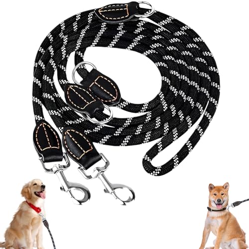 3m Hunde Doppelleine Verstellbar, Verstellbar Hundeleine 3m mit Reflektierend Streifen, Nylon Reflektierend Hundeleine für Große Mittelgroße Hunde, Trainingsleine Doppelleine mit 2 Karabiner & 3Ringen von PRZRAO