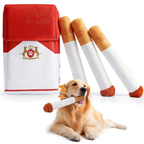 PRZRAO Hundezigaretten Spielzeug, Zigaretten Spielzeug Hund, Hundespielzeug Quietschendes mit Hundespielzeug, Zigarettenpackung, Cigarette Dog Toy, Lustig Plüsch Interaktives Hundespielzeug Zigarette von PRZRAO