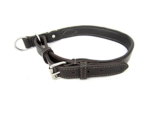 Flaches Leder Hundehalsband mit Zugstopp - Nappaleder gepolstert Größe M/L Cognac-Hazelnut von PS Pferdeartikel