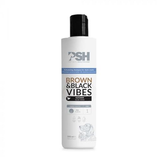 PSH Brown & Black Vibes Shampoo für Hunde und Katzen mit braunem und schwarzem Haar, mit Glycerin und Aloe Vera, hypoallergen, parfümfrei, ohne Farbstoffe, geeignet für empfindliche Haut, 300 ml von PSH PET SKIN HEALTHCARE