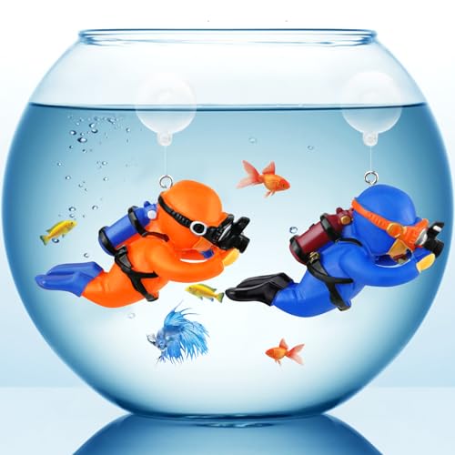 PSMILE Floating Fish Tank Photographing Aquarium Decorations with Floating Ball Lovely Diver Fish Tank Decorations Fish Toy Floating Device Fish Tank Accessories Blue & Orange von PSMILE