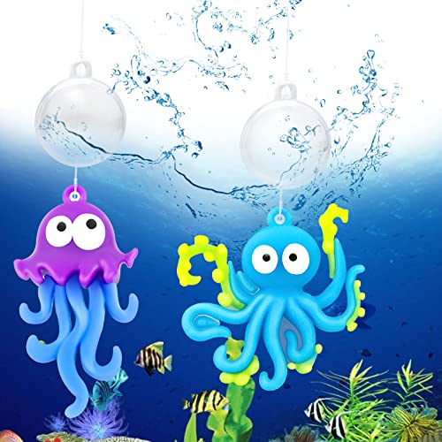 PSMILE Schwimmender Aquarium-Oktopus und Mini-Oktopus mit schwimmender Kugel, schöne Aquarium-Dekoration, Fischspielzeug, schwimmend, Landschaftsbau, Dekoration, Blau und Violett, 2 Stück von PSMILE